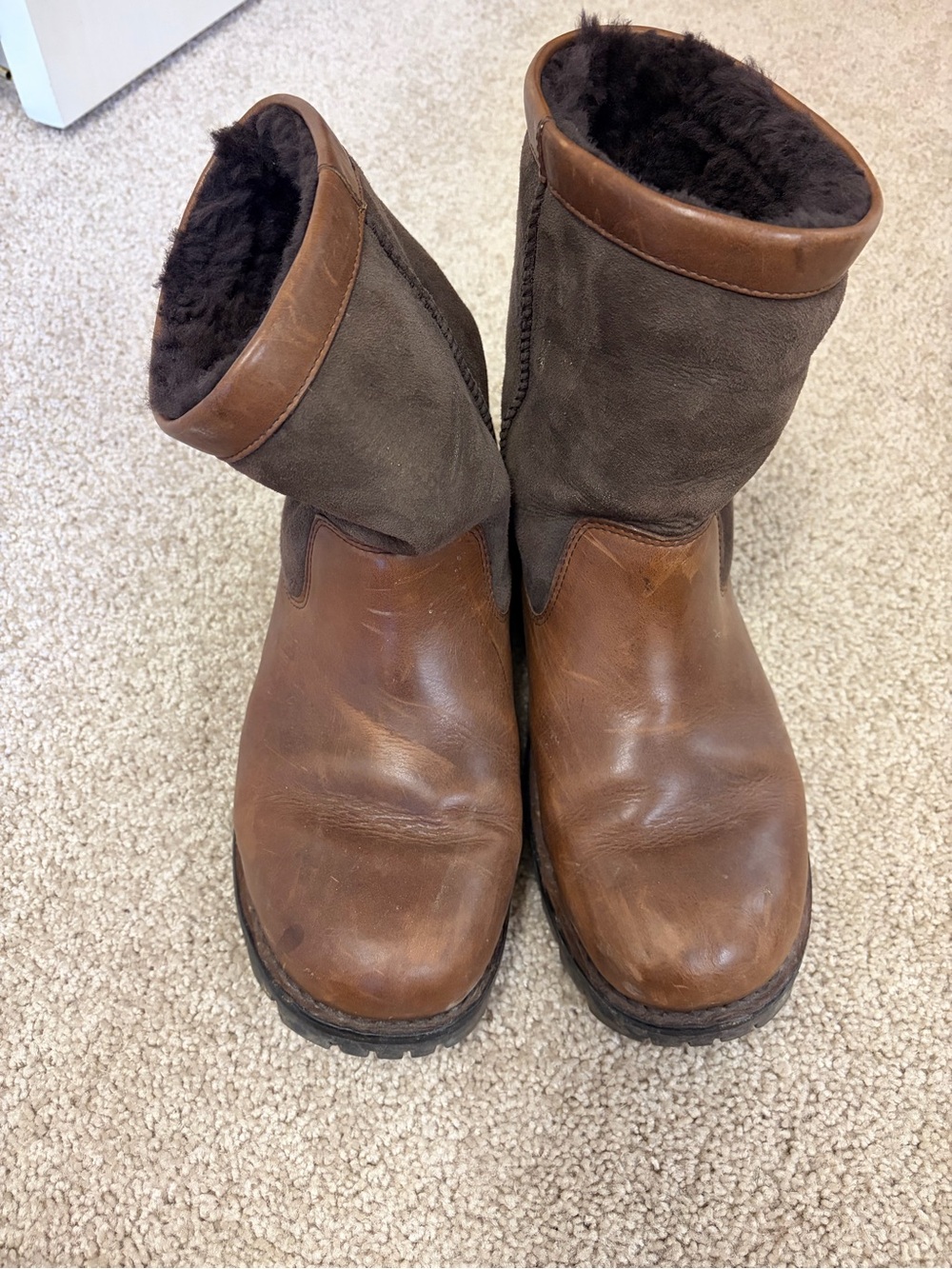UGG Men’s Brown Leather and Dark Brown Suede Shearling-Lined Boots